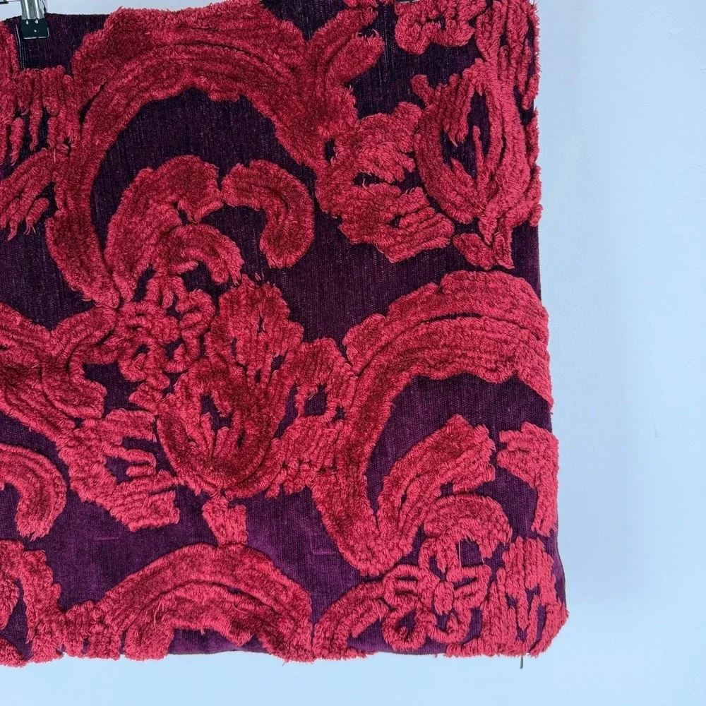 Pottery Barn Burgundy Red Damask Textured 22x22 Pillow Covers Set of 2